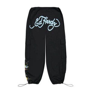 Ed Hardy Dragon Poplin Cargo Pants Women's Size Large Black